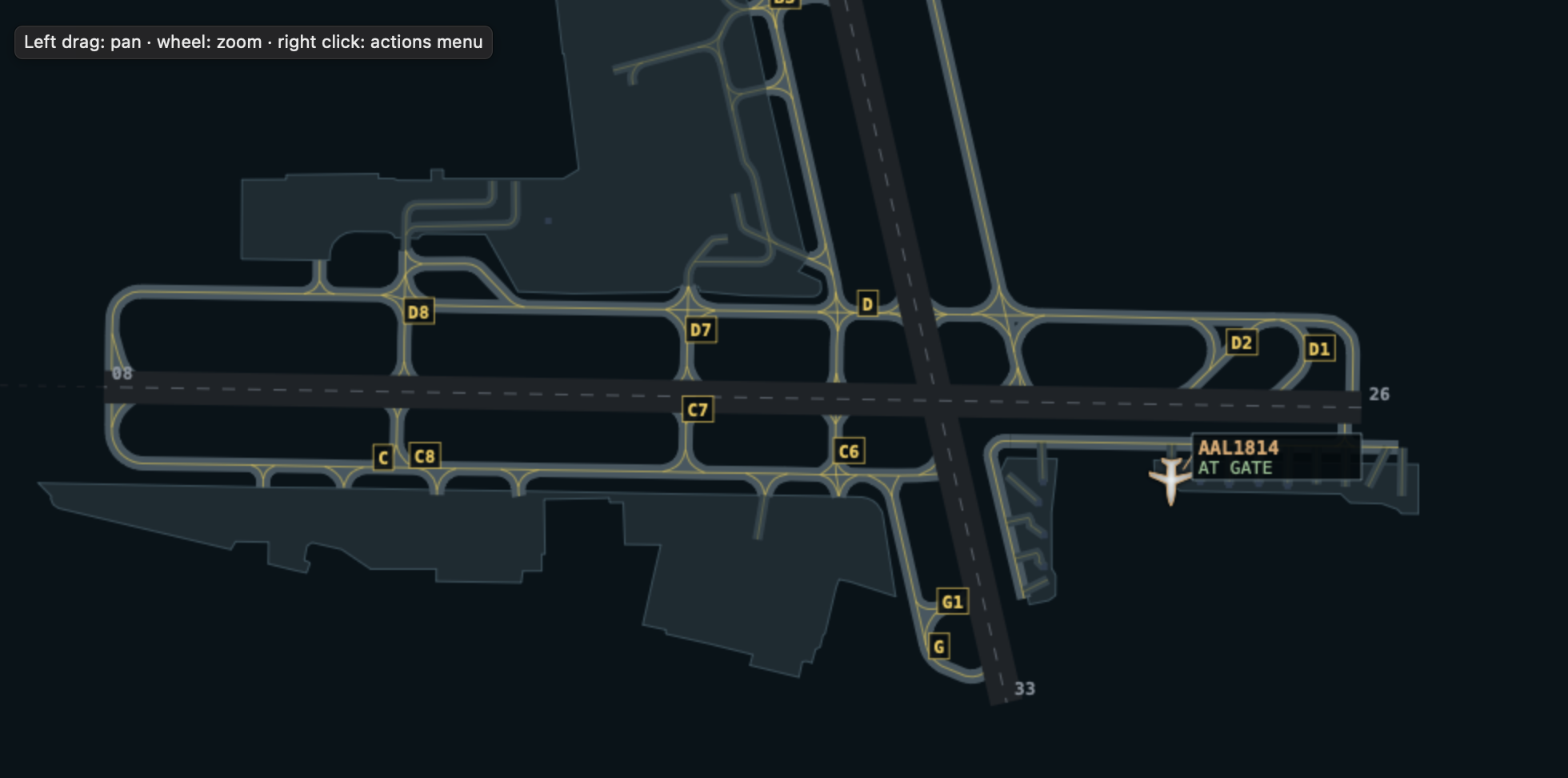 ProjectATC gameplay map showing the KBUR airport layout and taxiway network